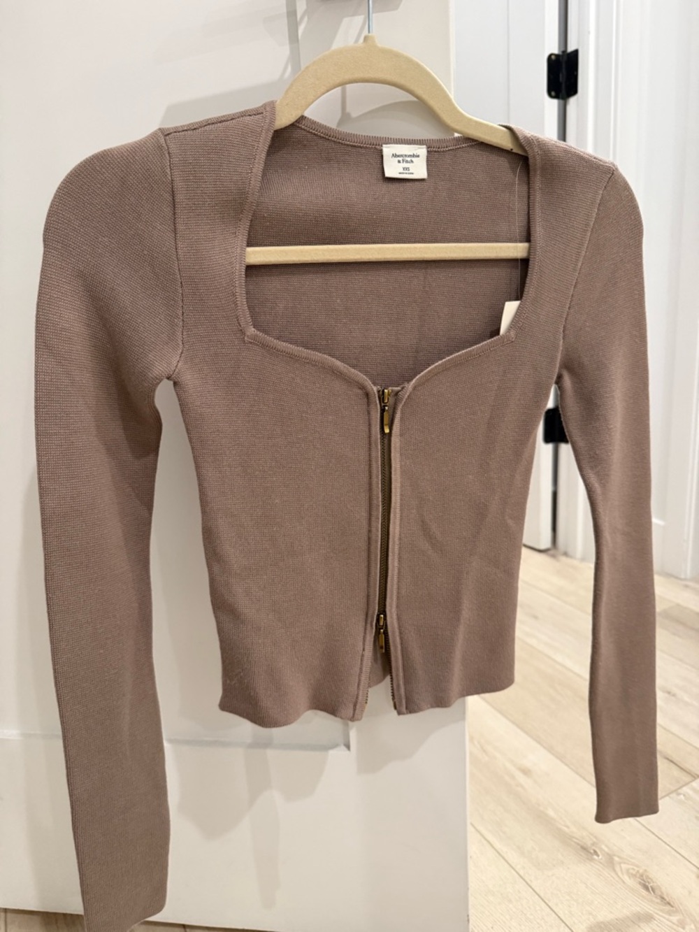 Abercrombie & Fitch Ribbed Square Neck Crop Sweater top in Brown